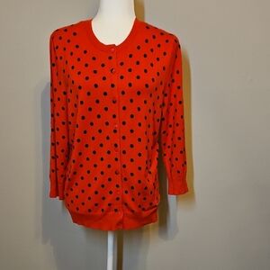 Ellen Tracy Red and Navy Polka Dot Button Cardigan Size Large